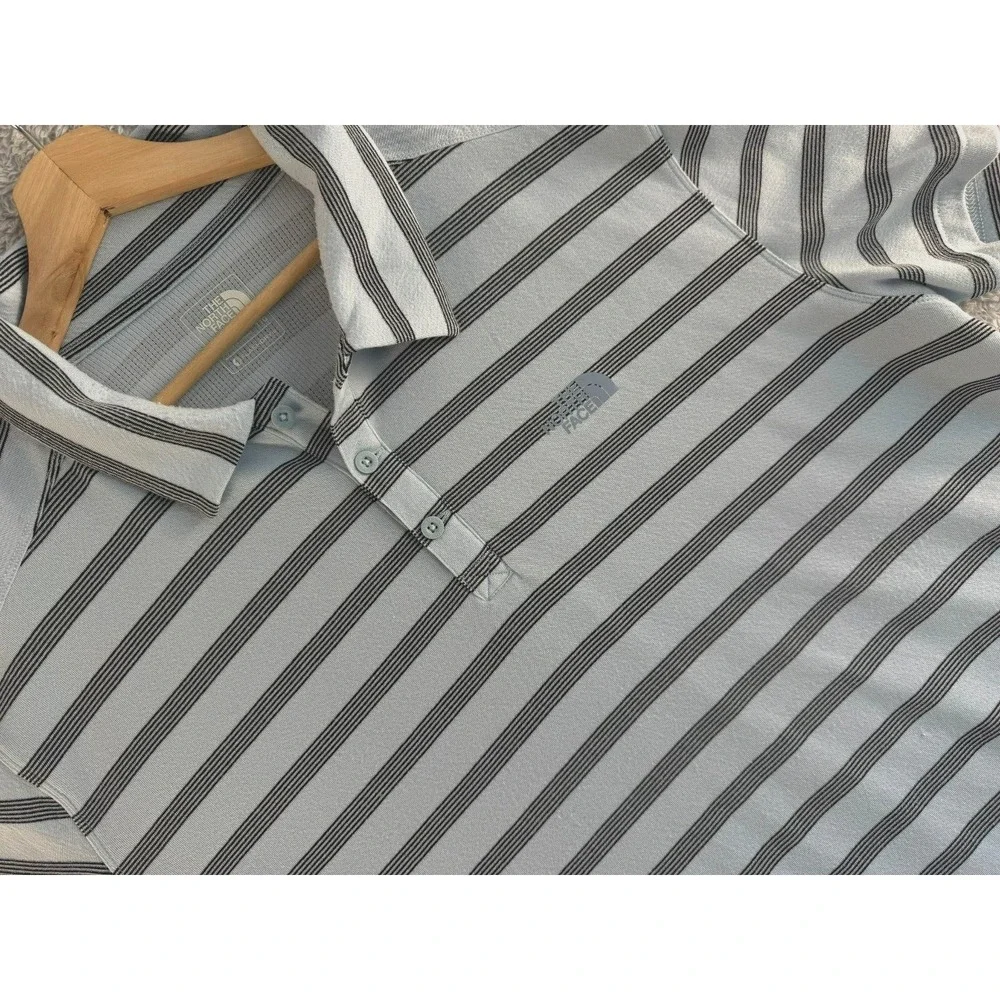 North‎ Face Polo Shirt Mens 2XL Blue Short Sleeve Stripe Wicking Adult XXL